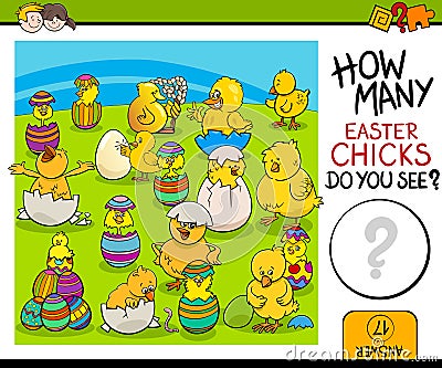 Counting task with easter chicks Vector Illustration