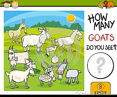 Counting task with goats cartoon Vector Illustration