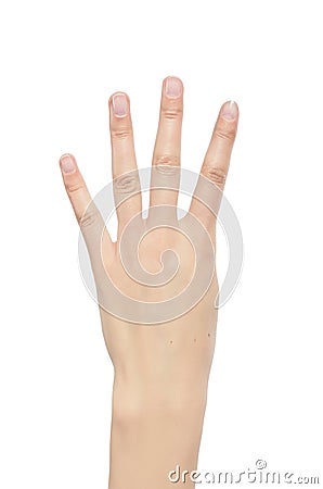 Counting woman hands four Stock Photo