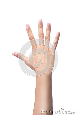 Counting woman hands ,number 5. Stock Photo