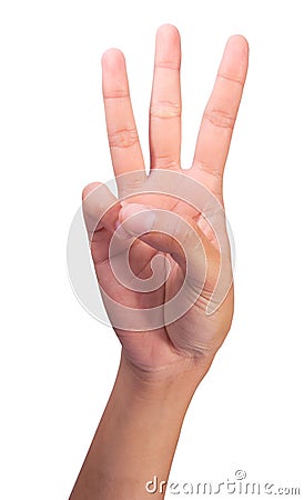 Counting woman's right hands finger number 3 Stock Photo