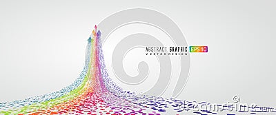 Countless colorful particles form a rainbow-shaped arrow, symbolizing rise and development, vector graphics Vector Illustration