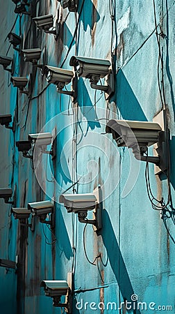 Countless Security Cameras Capturing Surveillance Footage Stock Photo