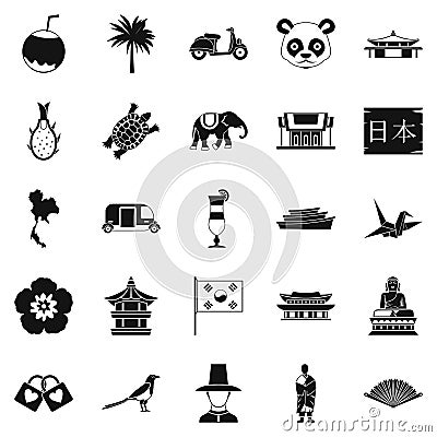 Countries in Asia icons set, simple style Vector Illustration