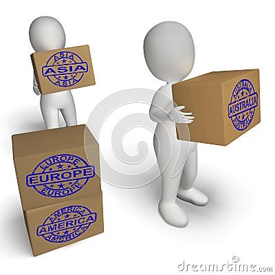 Countries Boxes Mean Global Trade Exporting Stock Photo