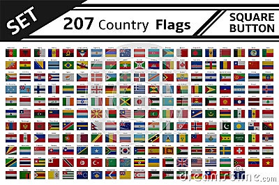 207 countries flags square button Vector Illustration