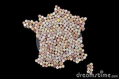 Countries winemakers - maps from wine corks. Map of France on bl Stock Photo
