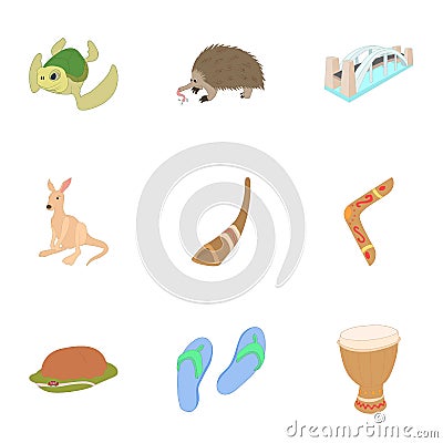 Country Australia icons set, cartoon style Vector Illustration
