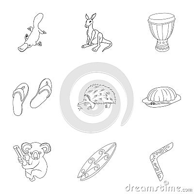 Country Australia icons set, outline style Vector Illustration