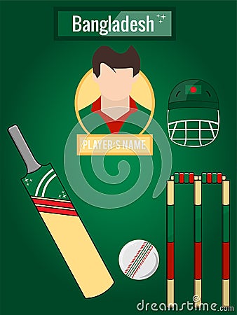 Country Bangladesh Cricket Icons Set Vector Illustration
