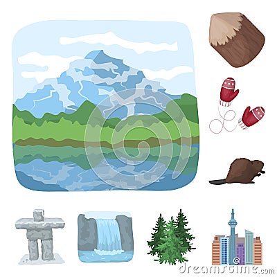 Country Canada cartoon icons in set collection for design. Canada and landmark vector symbol stock web illustration. Vector Illustration