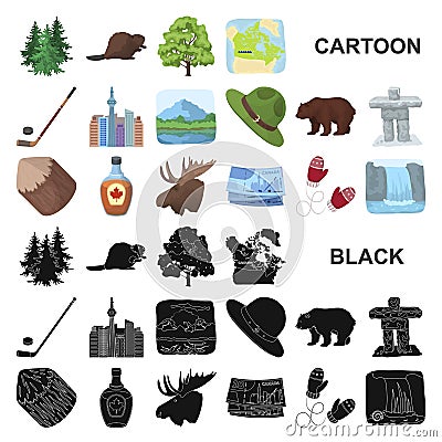 Country Canada cartoon icons in set collection for design. Canada and landmark vector symbol stock web illustration. Vector Illustration