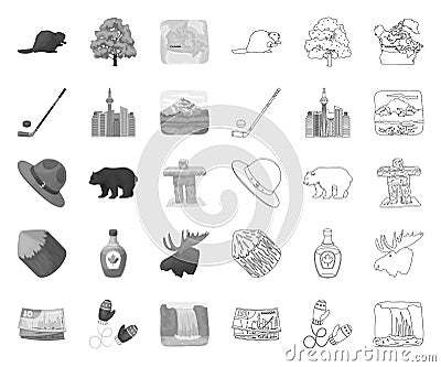 Country Canada mono,outline icons in set collection for design. Canada and landmark vector symbol stock web illustration Vector Illustration