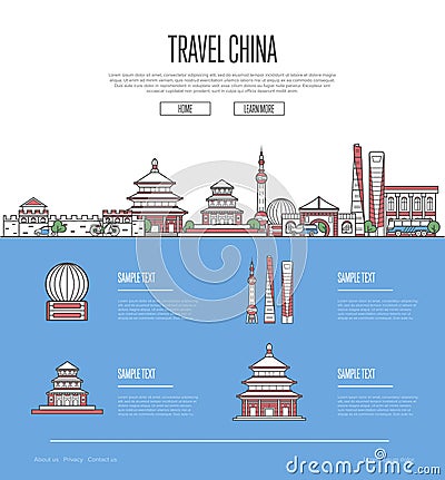 Country China travel vacation guide Vector Illustration