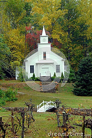 Country Church with Grape Arbor Stock Photo