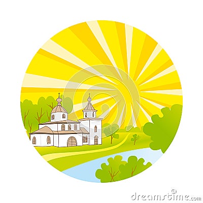 Country church with steeple Transparency Vector Illustration