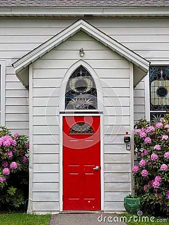 Country Church Entrance With Enclosed Alcove Entrance Stock Photo