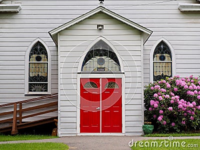 Country Church Entrance With Enclosed Alcove Entrance Stock Photo