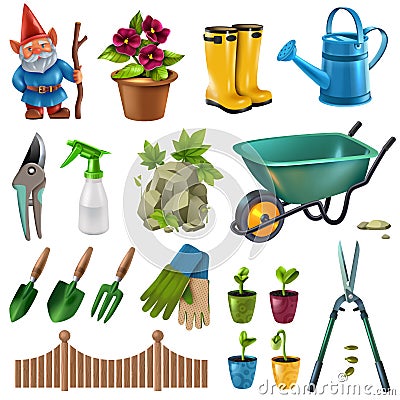 Garden Accessories Set Vector Illustration