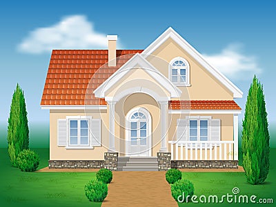 Country cottage and garden Vector Illustration