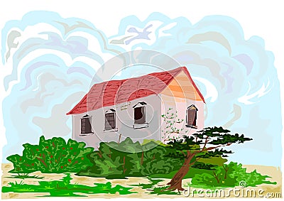 Country Cottage Vector Vector Illustration