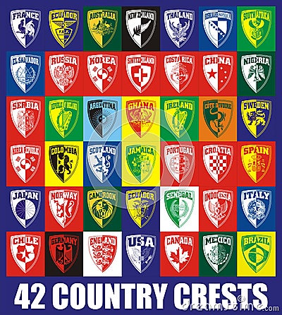 42 Country crests Stock Photo