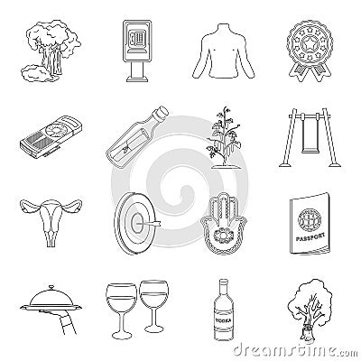 Country, crop, maintenance and other web icon in outline style.Medicine, game, building icons in set collection. Vector Illustration