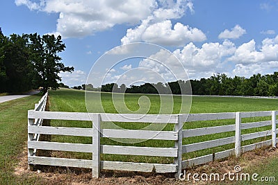 Country Drive in East Texas and I seen this wonder field fence and sky Stock Photo