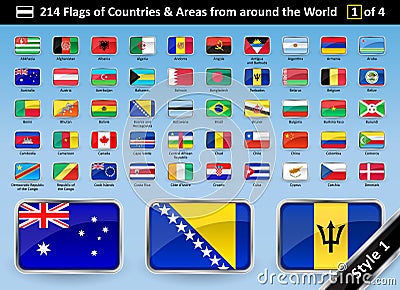 Country Flags and Areas from around the World STYLE 1 Vector Illustration