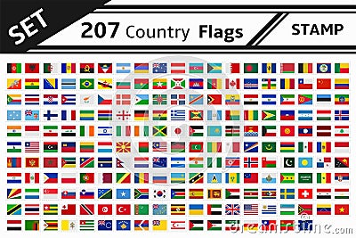 207 country flags stamp Vector Illustration