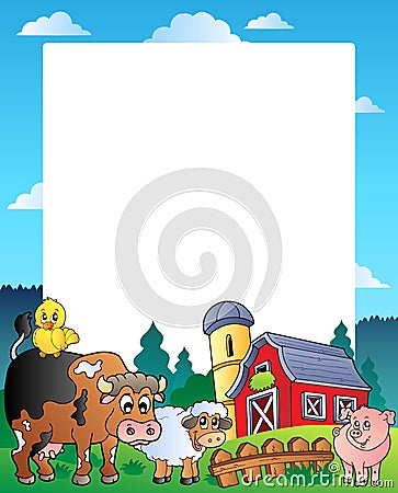 Country frame with red barn 1 Vector Illustration