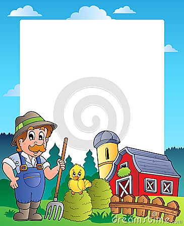 Country frame with red barn 2 Vector Illustration