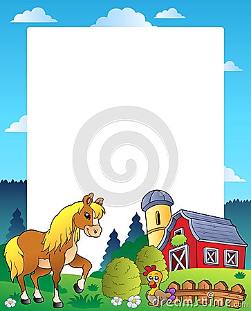 Country frame with red barn 4 Vector Illustration