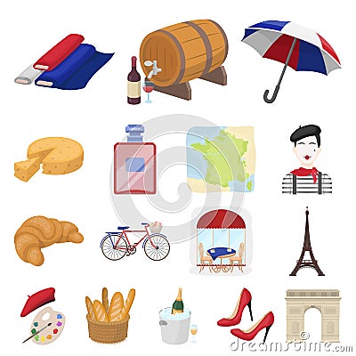 Country France cartoon icons in set collection for design. France and landmark vector symbol stock web illustration. Vector Illustration