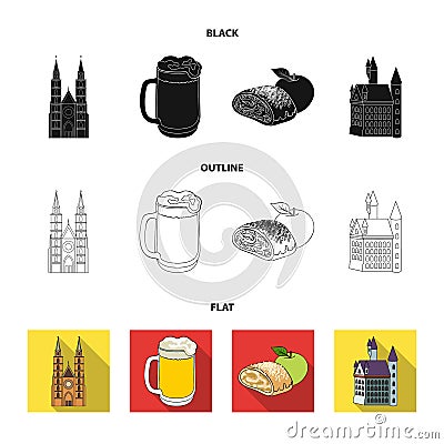 Country Germany black,flat,outline icons in set collection for design. Germany and landmark vector symbol stock web Vector Illustration