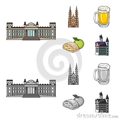 Country Germany cartoon,monochrome icons in set collection for design. Germany and landmark vector symbol stock web Vector Illustration