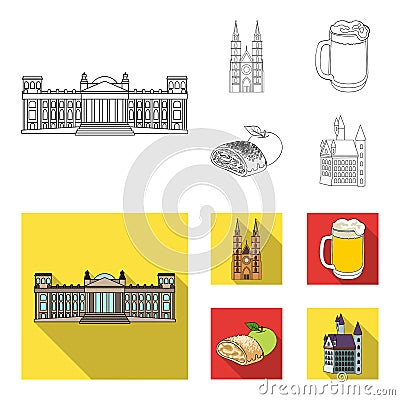 Country Germany outline,flat icons in set collection for design. Germany and landmark vector symbol stock web Vector Illustration