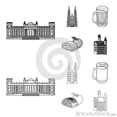 Country Germany outline,monochrome icons in set collection for design. Germany and landmark vector symbol stock web Vector Illustration