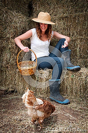 Country Girl with chook Stock Photo