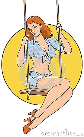 Country Girl Pinup Vector Illustration