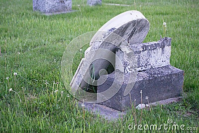 Country Graveyard Broken Headstone Stock Photo