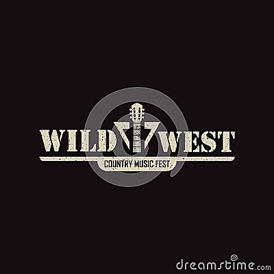 Country Guitar Music Western Vintage Retro Saloon Bar Cowboy applied for western cafe logo design inspiration. Vector Illustration