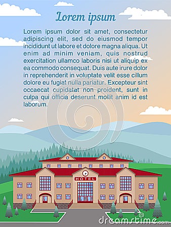 country hotel in nature.With space on top for text, description Vector Illustration