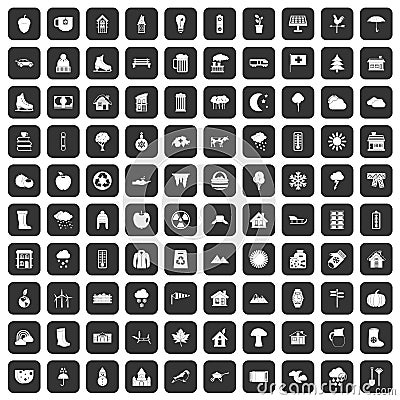 100 country house icons set black Vector Illustration