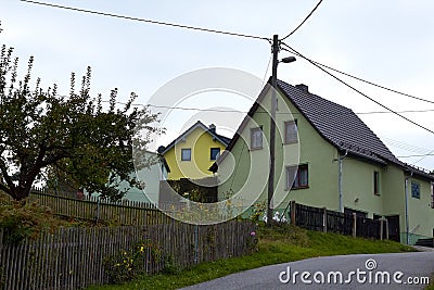 Country house. Residential building in the middle of the forest. House built outside the city. Classic German construction. German Stock Photo