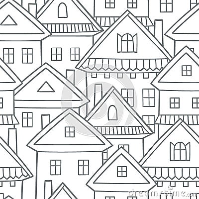 Country houses. Seamless vector border pattern. Cartoon Illustration