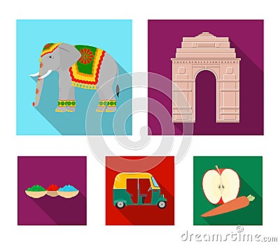 Country India flat icons in set collection for design.India and landmark vector symbol stock web illustration. Vector Illustration