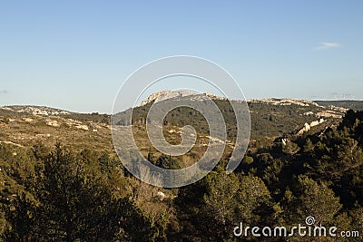 Country landscape in Corbieres, Aude in France Stock Photo