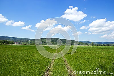 Country Lane to Mountain Stock Photo