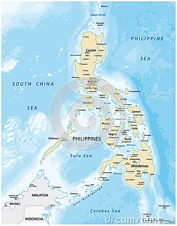 Country map of the East Asian island nation of the Philippines Vector Illustration